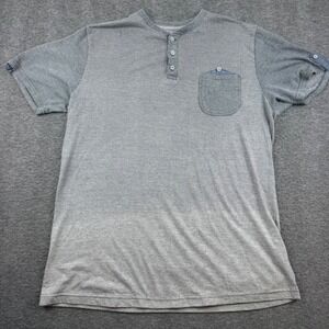 Knit Heritage Henley Shirt Men's Large Grey Textured Short Sleeve Pocket Tee